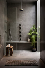 modern concrete style interior design shower with few colors, bathrom, interior design