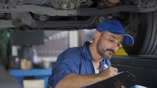 Car service and repair. Maintenance and people concept. Car Engine oil mechanic check and repair broken cars.