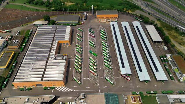 Central bus station in Milan aerial drone view.