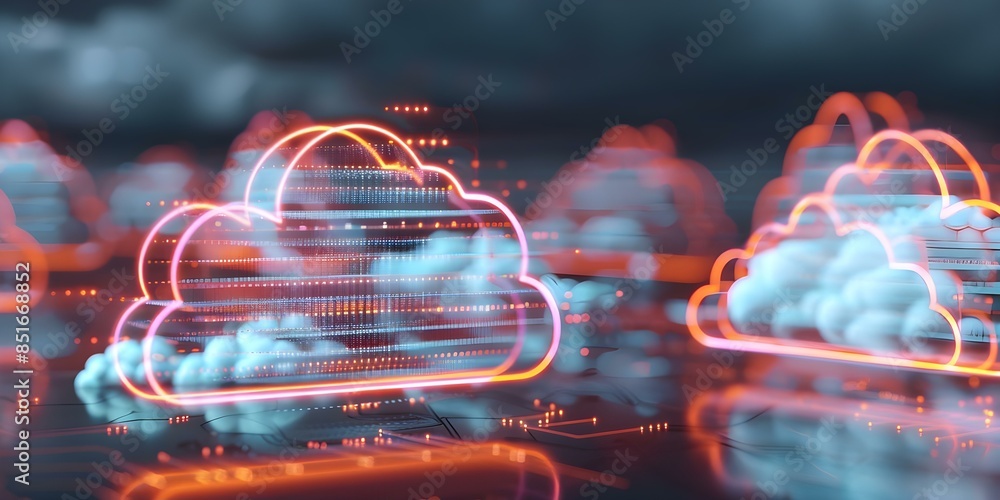 Poster design embossed mesh symbolizes internet connections in 3d cloud computing visuals. concept technolo