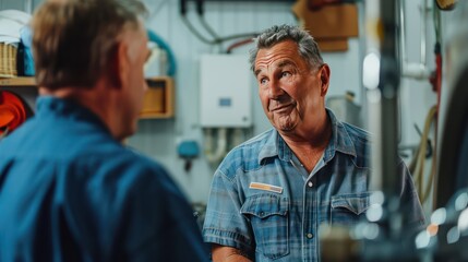 The mechanic shaking hands with customer after finish checking the opened hood red car. Focus on happy mechanic and satisfied customer. Auto car repair service center. Professional service.