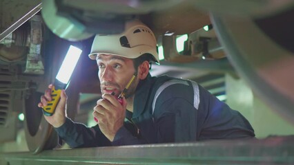 Railway technicians inspect the suspension brakes and axle stability control systems of electric locomotives to ensure they are ready for use.