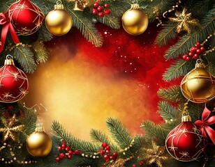 christmas background with christmas tree branches and balls