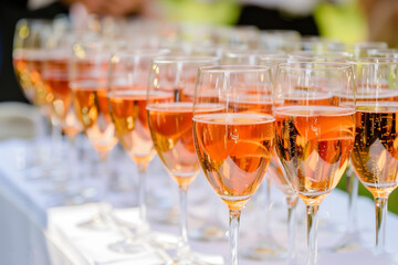 Elegant sparkling rose wine in glasses at a festive event