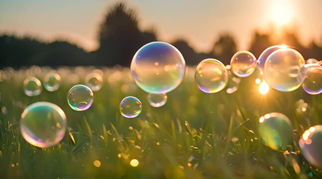 soap bubbles on the meadow