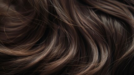 Naklejka premium Close-up of lush, wavy brown hair showcasing texture and natural beauty, perfect for hair product advertisements and fashion photography.