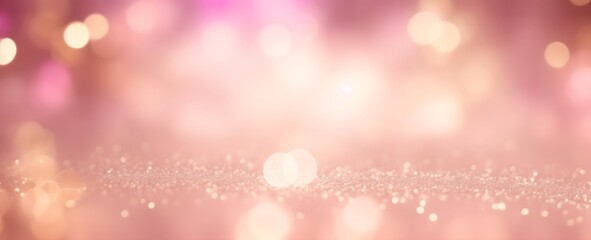 Abstract background with bokeh lights. Glittering shiny gold with pink accents. Beautiful bokeh backdrop.