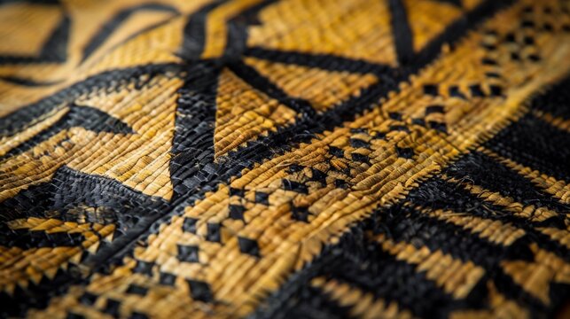 Close-up of traditional Polynesian tapa cloth with intricate patterns and textures, showcasing cultural heritage and craftsmanship.