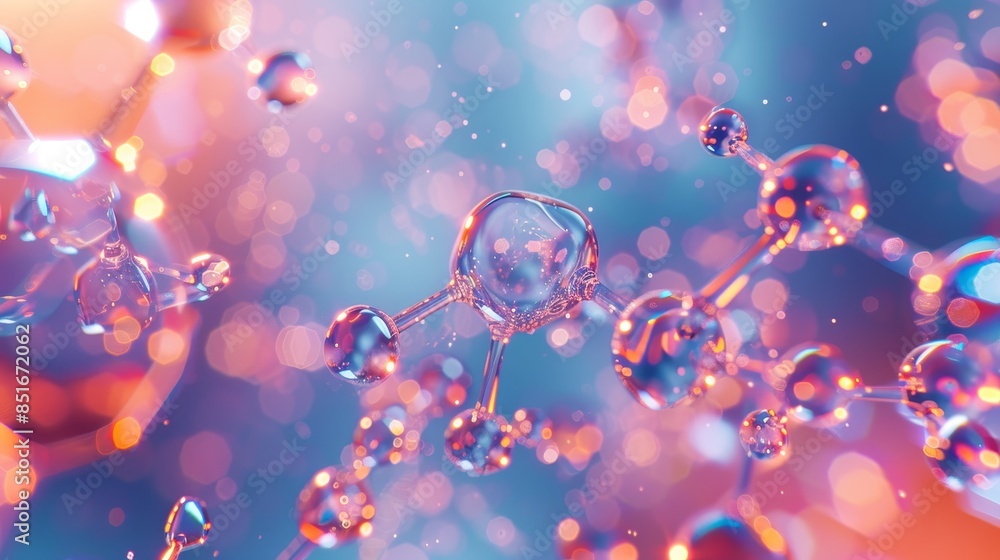 Poster Abstract image of a molecule with glowing lights in the background