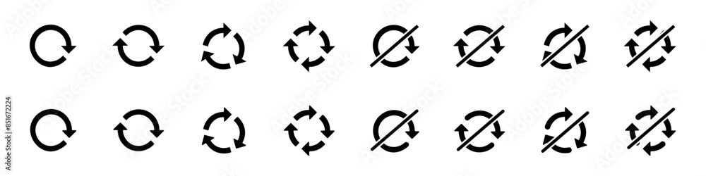 Poster circle set of arrows icon set. set of round reset sign, repeat icon, rotation arrow symbol, vector i