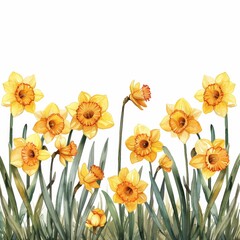 Fototapeta premium A watercolor illustration of a cluster of yellow daffodils in full bloom.