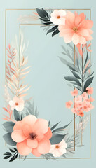 Obraz premium A watercolor floral frame with leaves and flowers surrounding a blank white center. The design is delicate and elegant, suitable for invitations, wedding or greeting cards.