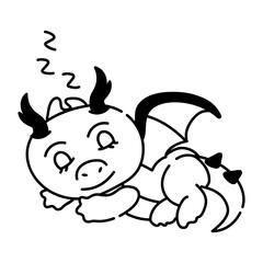 A handy doodle icon of dragon sleeping 