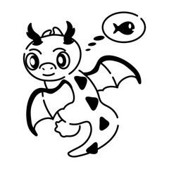 Get this doodle icon of dragon hungry 