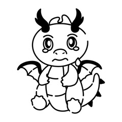 An editable doodle icon of crying dragon
