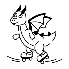 A handy doodle icon of dragon skating