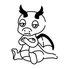 A cute doodle icon of bemused dragon