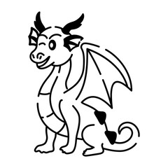 Well-designed doodle icon of naughty dragon winking 