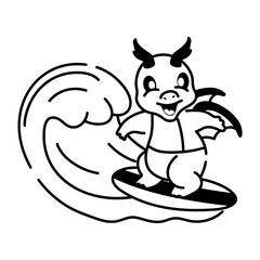 Premium hand drawn icon of dragon surfing 