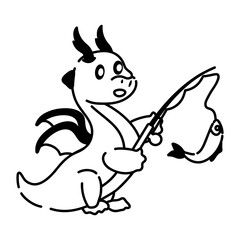 Ready to use doodle icon of fishing dragon