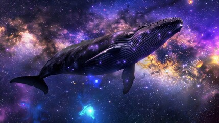 Fototapeta premium Surreal cosmic whale swimming through the stars