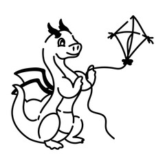 Ready to use doodle icon of dragon flying kite  