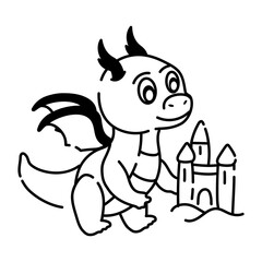 A unique doodle icon of dragon sand playing 