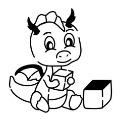 A customizable doodle icon of dragon playing blocks 