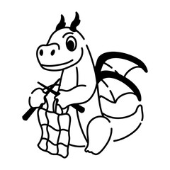 Easy to edit doodle icon of knitting dragon