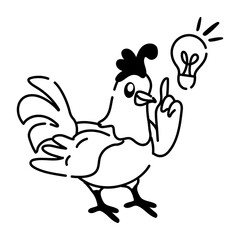 Ready to use doodle icon of rooster thinking idea 
