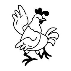 Get this doodle icon of a dancing hen 