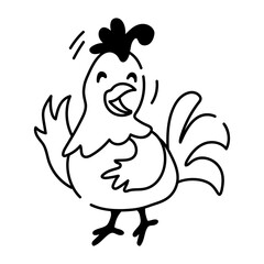 Trendy doodle icon of a laughing rooster 