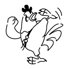 Editable doodle icon of a fighting rooster 
