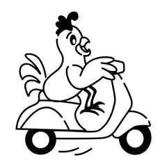 Get this doodle icon of a rooster ride 