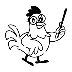 Latest doodle icon of a smart chicken 