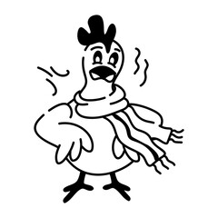 Editable doodle icon of a freezing chicken 