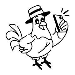 Premium doodle icon of chicken selfie 