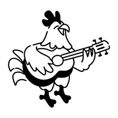 Scalable doodle icon of a chicken playing guitar 