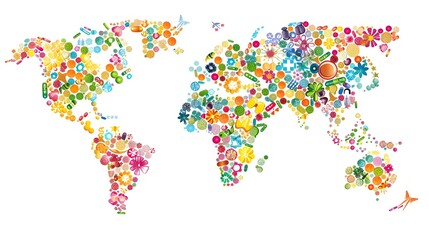 Obraz premium Vibrant World Map Mosaic Showcasing Diverse Continents and Countries