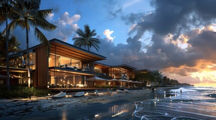 Obraz premium rchitectural plans for a contemporary beachfront resort with luxury accommodations and recreational facilities