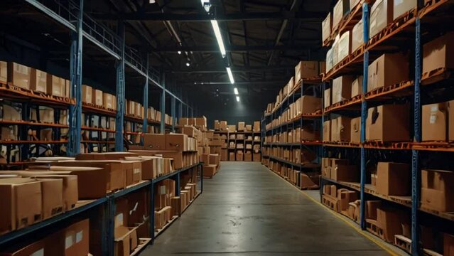 View of a neatly arranged storage warehouse with a clean floor