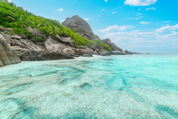 Turquoise water and coral reef in a tropical beach