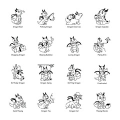 Cute Collection of Funny Dragon Doodle Icons 