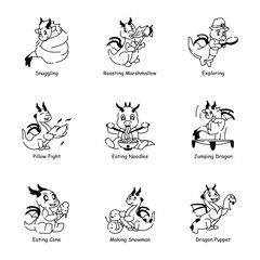 Set of Cute Little Dragons Doodle Icons 


