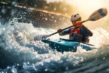 Kayak slalom athlete racing