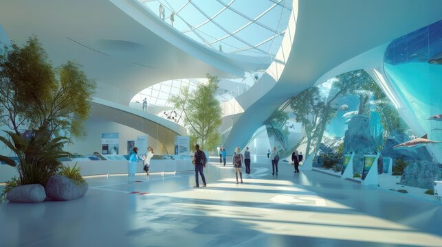 Detailed architectural plans for a state-of-the-art museum with interactive exhibits and innovative design features