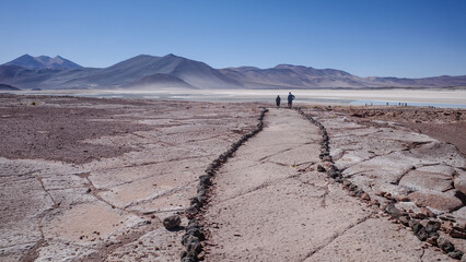 San Pedro de Atacama, Chile - Dec 1, 2023: Landscapes of the Salar de Piedras Rojas in the Atacama Desert