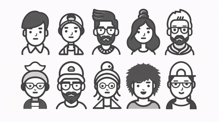 Black and white stroke icons of people in different roles such as businessman, teacher, and student