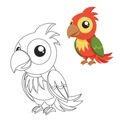 Cute children's parrot, outline drawing for coloring book and illustration. Cute cartoon macaw bird. Print for children