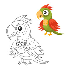 Cute children's parrot, outline drawing for coloring book and illustration. Cute cartoon macaw bird. Print for children